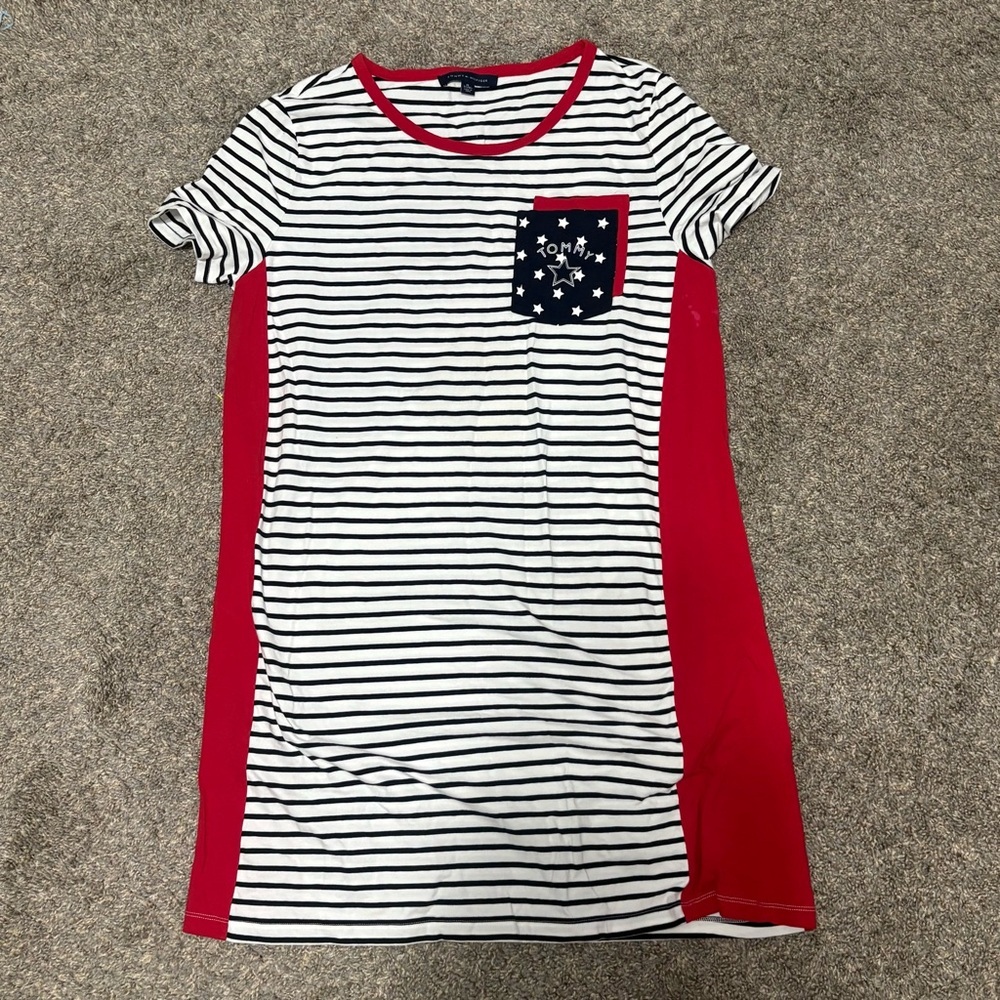 Tommy Hilfiger Striped Tee Red White Blue Pocket Shirt XL Patriotic USA July 4th